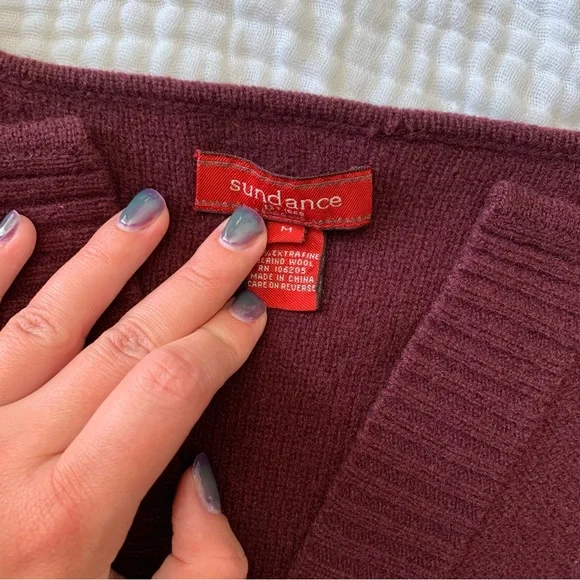 Sundance wool burgundy cardigan button up sweater size medium - Picture 4 of 7